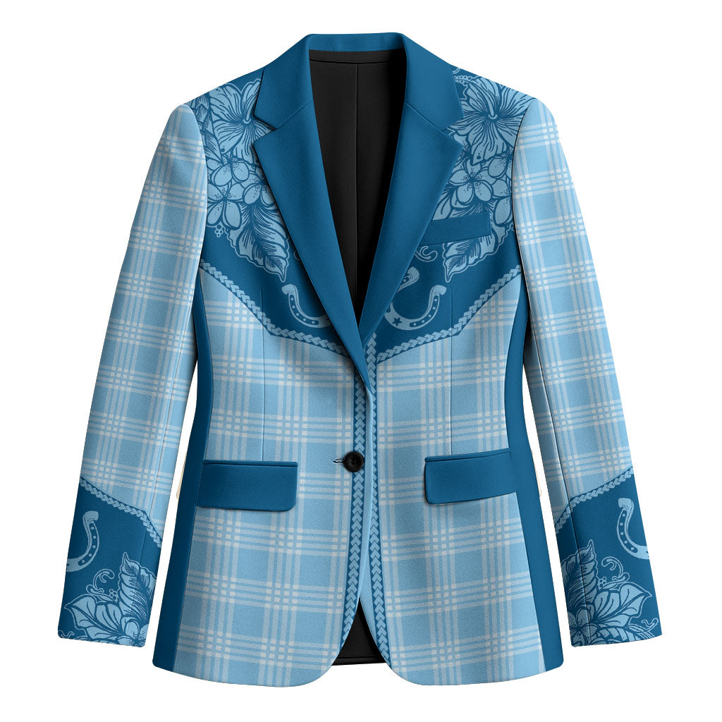 Hawai'i Paniolo Motif Deep Blue Blazer Floral Palaka Print LT7 Unisex Navy Blue - Polynesian Pride