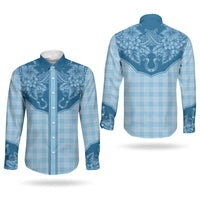 Hawai'i Paniolo Motif Deep Blue Couples Matching Summer Maxi Dress and Long Sleeve Button Shirt Floral Palaka Print LT7 - Polynesian Pride