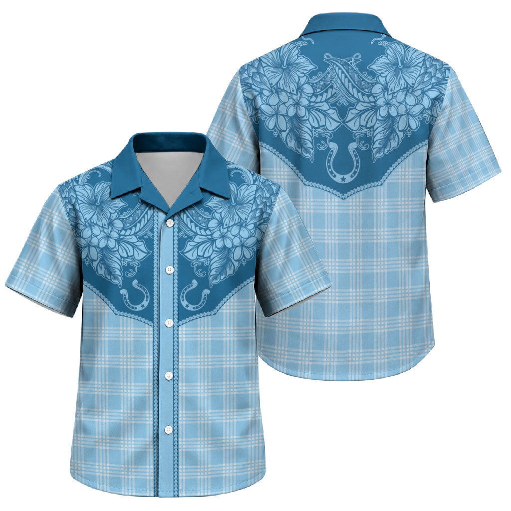 Hawai'i Paniolo Motif Deep Blue Family Matching Mermaid Dress and Hawaiian Shirt Floral Palaka Print LT7 Son's Shirt Navy Blue - Polynesian Pride