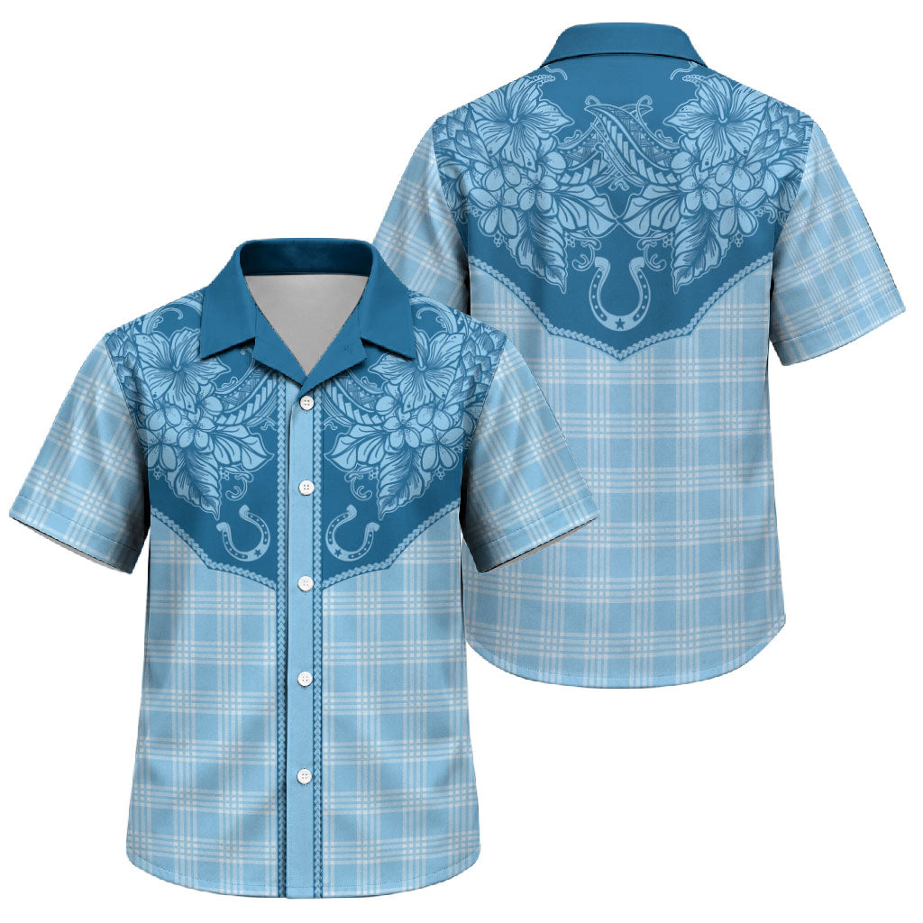 Hawai'i Paniolo Motif Deep Blue Family Matching Summer Maxi Dress and Hawaiian Shirt Floral Palaka Print LT7 Son's Shirt Navy Blue - Polynesian Pride