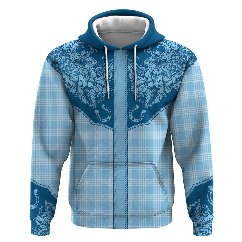 Hawai'i Paniolo Motif Deep Blue Hoodie Floral Palaka Print LT7 Pullover Hoodie Navy Blue - Polynesian Pride