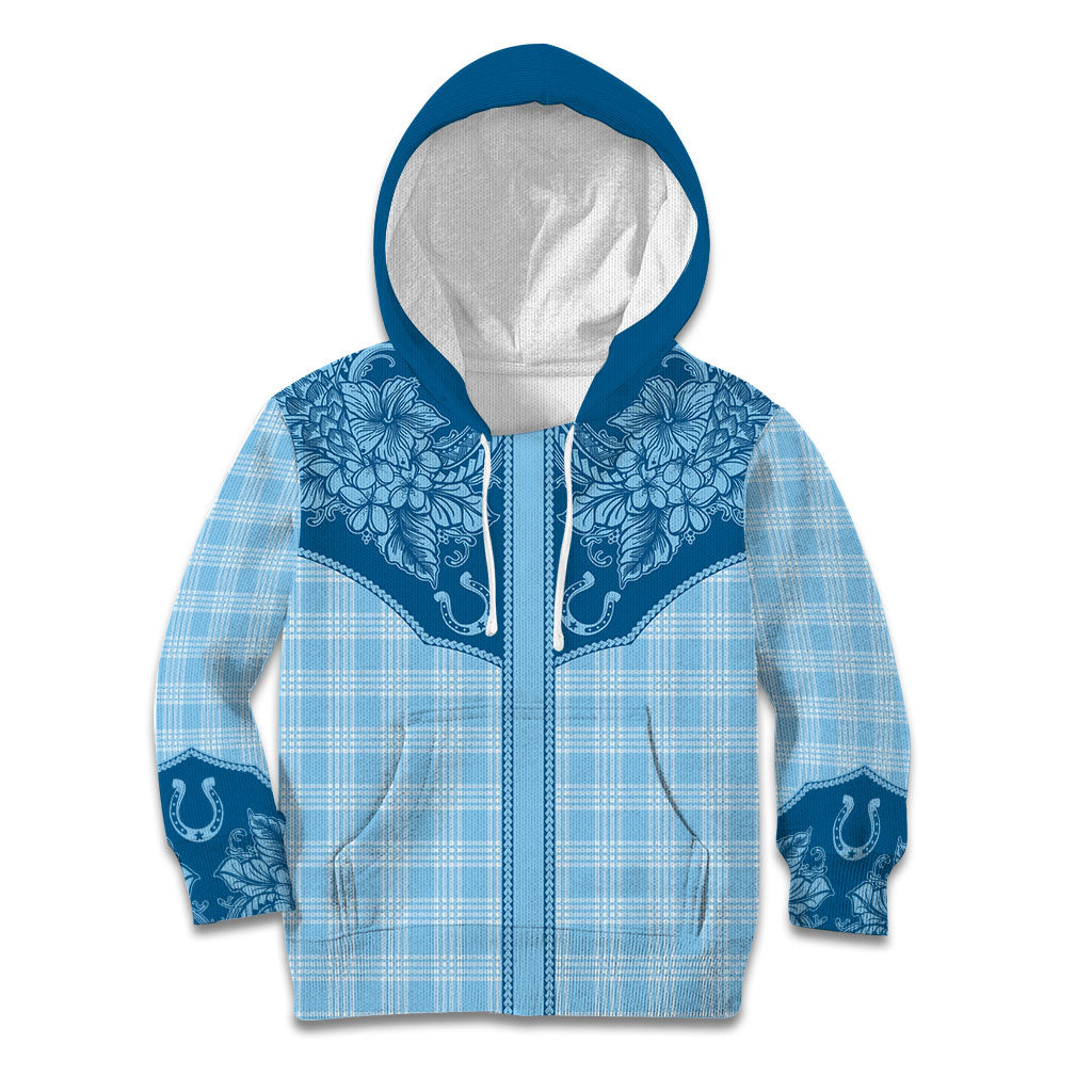 Hawai'i Paniolo Motif Deep Blue Kid Hoodie Floral Palaka Print LT7 Hoodie Navy Blue - Polynesian Pride