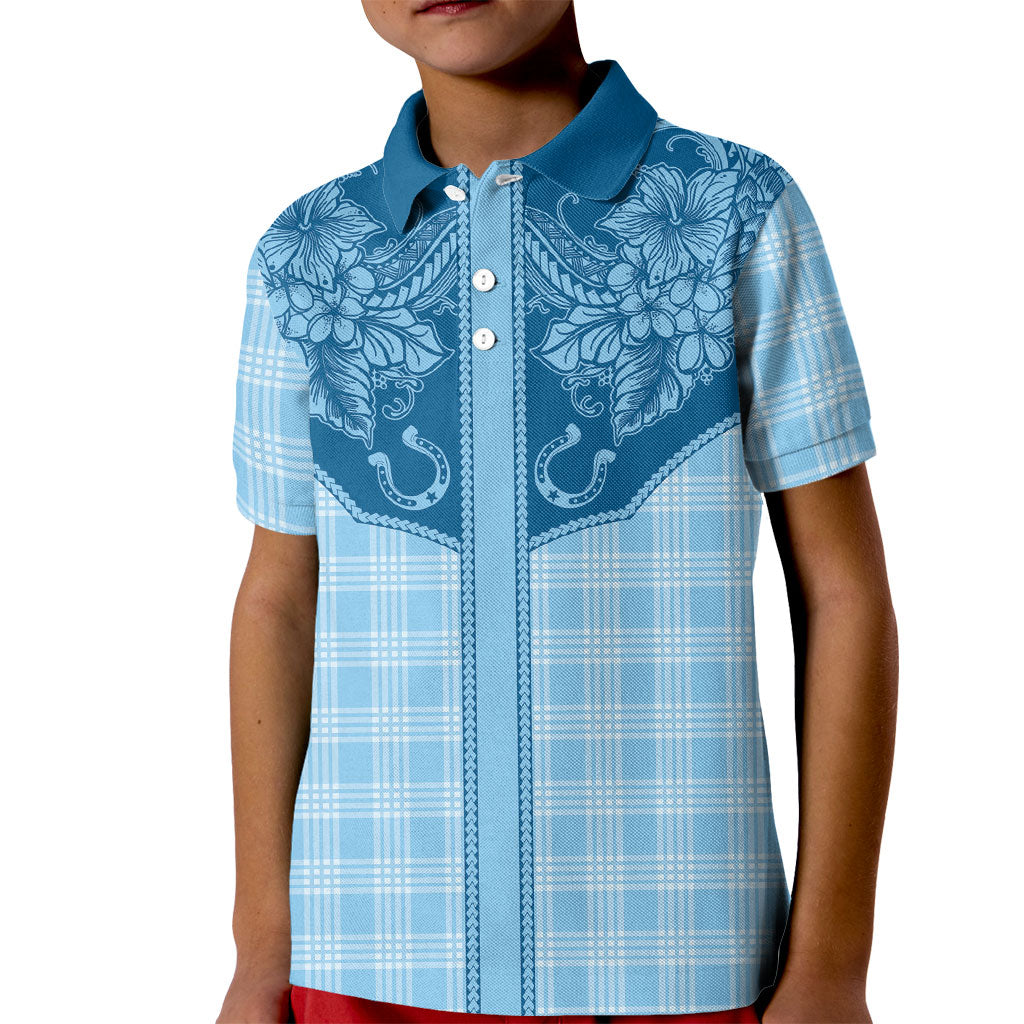 Hawai'i Paniolo Motif Deep Blue Kid Polo Shirt Floral Palaka Print LT7 Kid Navy Blue - Polynesian Pride