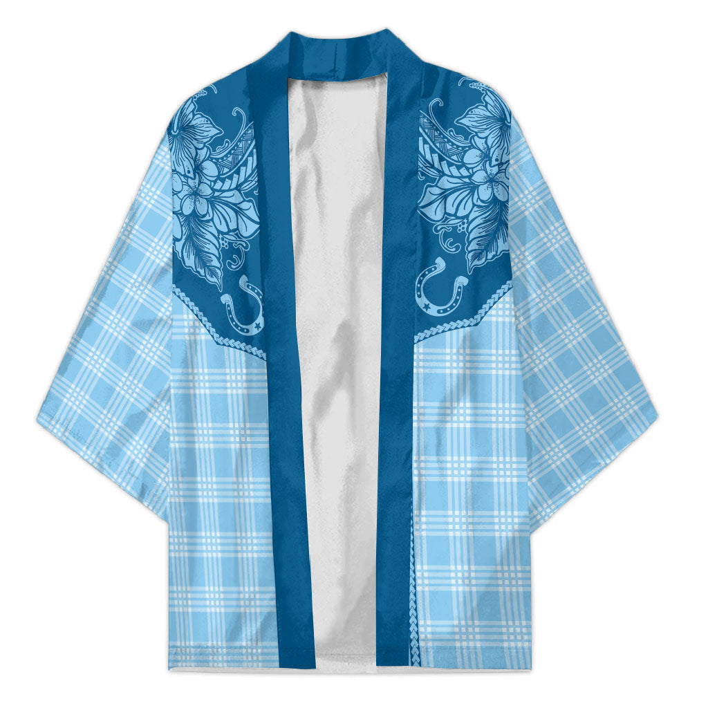 Hawai'i Paniolo Motif Deep Blue Kimono Floral Palaka Print LT7 Unisex Navy Blue - Polynesian Pride