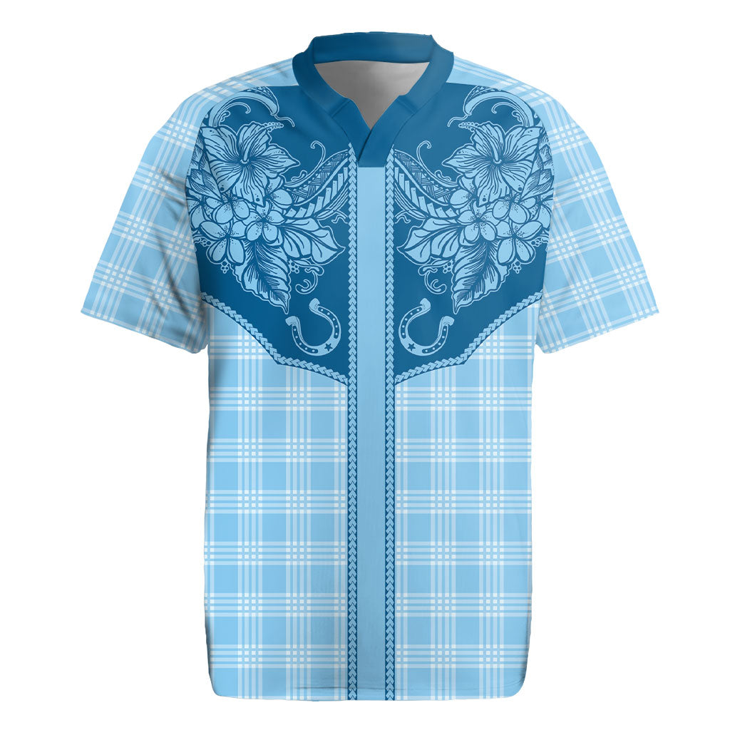 Hawai'i Paniolo Motif Deep Blue Rugby Jersey Floral Palaka Print