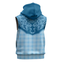 Hawai'i Paniolo Motif Deep Blue Sleeveless Zip Hoodie Floral Palaka Print LT7 - Polynesian Pride