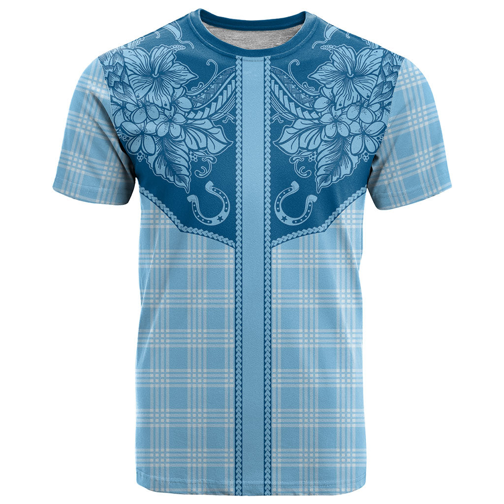 Hawai'i Paniolo Motif Deep Blue T Shirt Floral Palaka Print LT7 Navy Blue - Polynesian Pride
