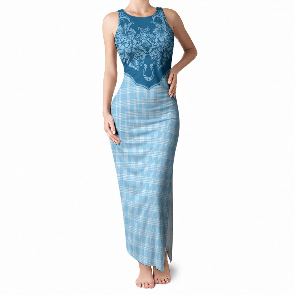 Hawai'i Paniolo Motif Deep Blue Tank Maxi Dress Floral Palaka Print
