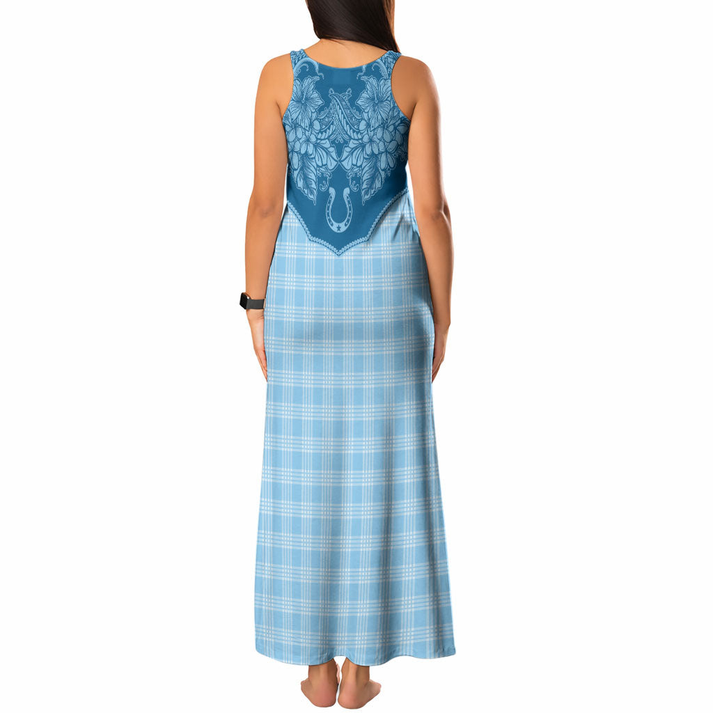 Hawai'i Paniolo Motif Deep Blue Tank Maxi Dress Floral Palaka Print