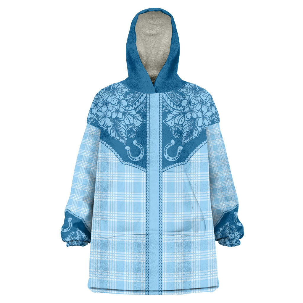 Hawai'i Paniolo Motif Deep Blue Wearable Blanket Hoodie Floral Palaka Print