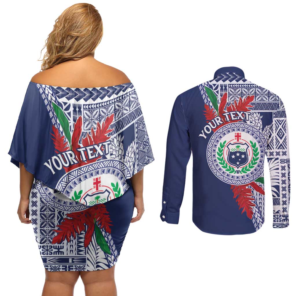 Samoa Rugby Personalized Couples Matching Off Shoulder Short Dress and Long Sleeve Button Shirt Toa Samoa Myriad Siapo
