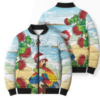 Have A Very Beach Christmas Bomber Puffer Jacket Parrot By Lehua Flower - Polynesian Pride