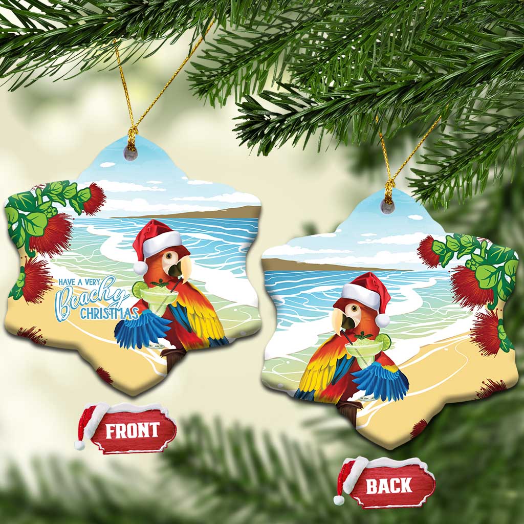 Have A Very Beach Christmas Ceramic Ornament Parrot By Lehua Flower - Polynesian Pride