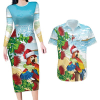 Have A Very Beach Christmas Couples Matching Long Sleeve Bodycon Dress and Hawaiian Shirt Parrot By Lehua Flower - Polynesian Pride
