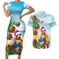 Have A Very Beach Christmas Couples Matching Short Sleeve Bodycon Dress and Hawaiian Shirt Parrot By Lehua Flower - Polynesian Pride