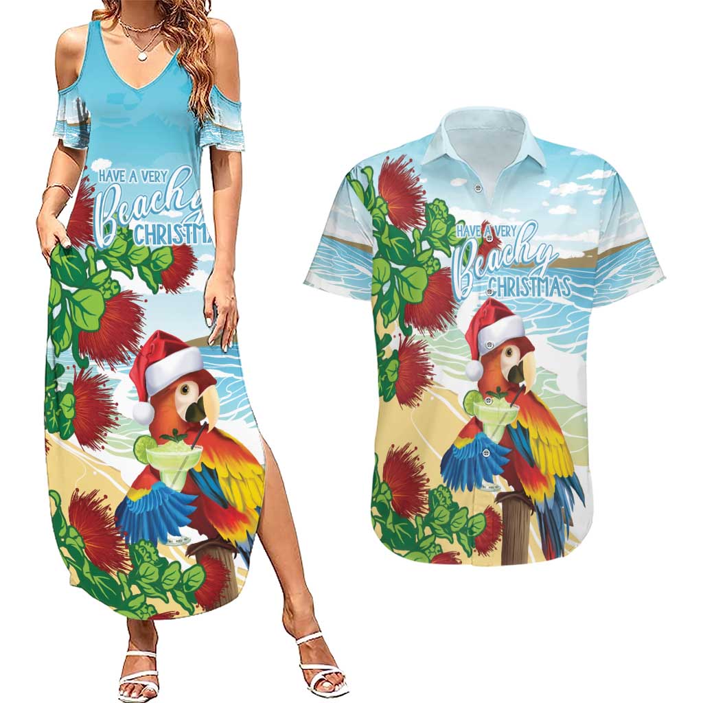 Have A Very Beach Christmas Couples Matching Summer Maxi Dress and Hawaiian Shirt Parrot By Lehua Flower - Polynesian Pride