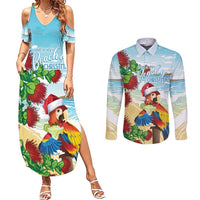 Have A Very Beach Christmas Couples Matching Summer Maxi Dress and Long Sleeve Button Shirt Parrot By Lehua Flower - Polynesian Pride
