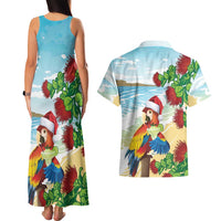 Have A Very Beach Christmas Couples Matching Tank Maxi Dress and Hawaiian Shirt Parrot By Lehua Flower - Polynesian Pride