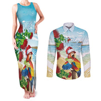 Have A Very Beach Christmas Couples Matching Tank Maxi Dress and Long Sleeve Button Shirt Parrot By Lehua Flower - Polynesian Pride