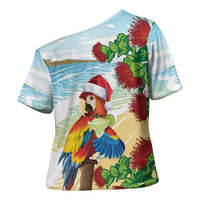 Have A Very Beach Christmas Cross Shoulder Shirt Parrot By Lehua Flower - Polynesian Pride