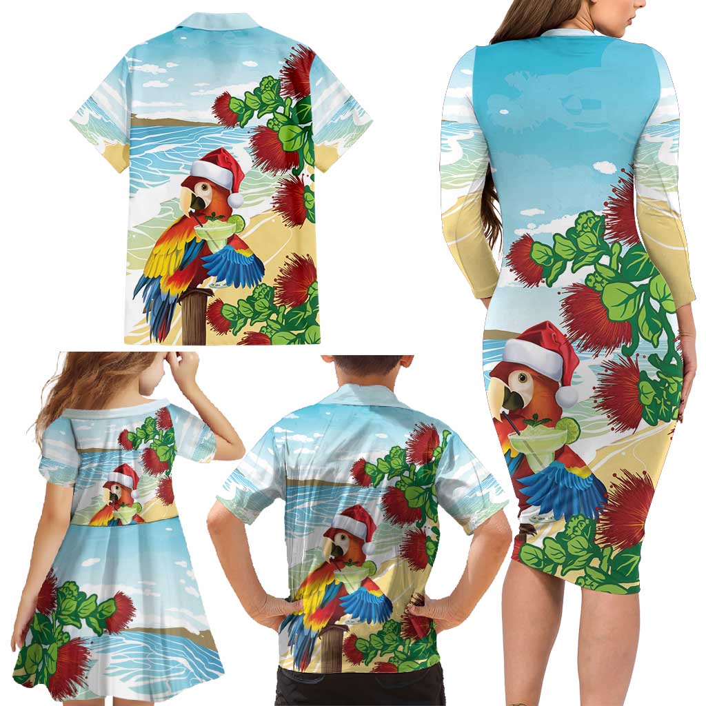 Have A Very Beach Christmas Family Matching Long Sleeve Bodycon Dress and Hawaiian Shirt Parrot By Lehua Flower - Polynesian Pride