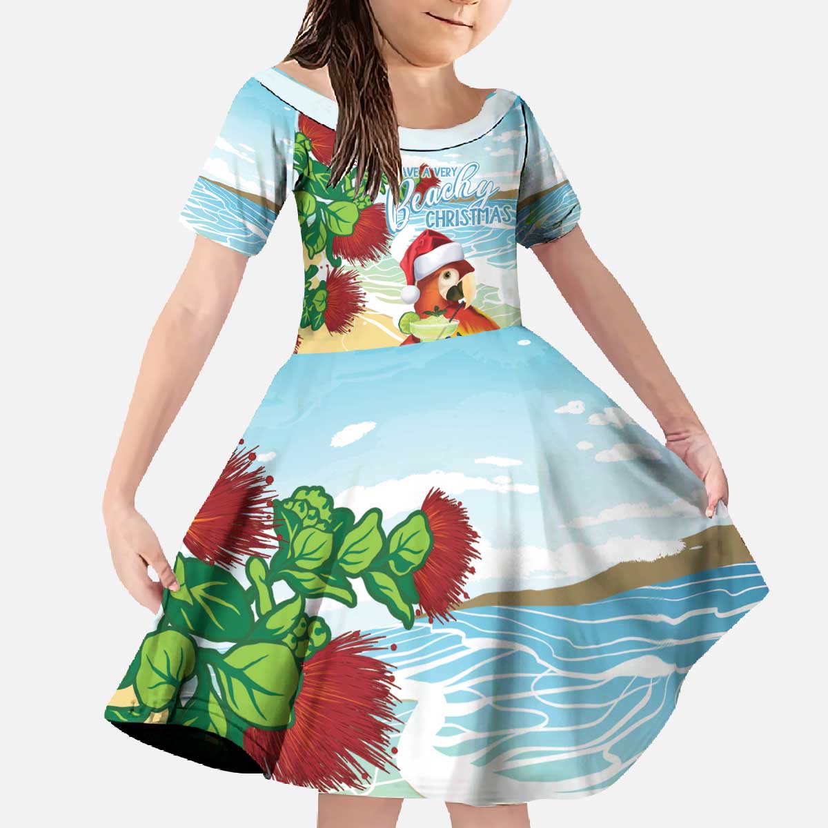 Have A Very Beach Christmas Family Matching Off The Shoulder Long Sleeve Dress and Hawaiian Shirt Parrot By Lehua Flower - Polynesian Pride