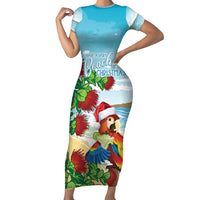 Have A Very Beach Christmas Family Matching Short Sleeve Bodycon Dress and Hawaiian Shirt Parrot By Lehua Flower - Polynesian Pride