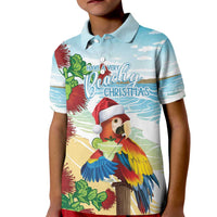Have A Very Beach Christmas Kid Polo Shirt Parrot By Lehua Flower - Polynesian Pride