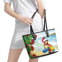Have A Very Beach Christmas Leather Tote Bag Parrot By Lehua Flower - Polynesian Pride