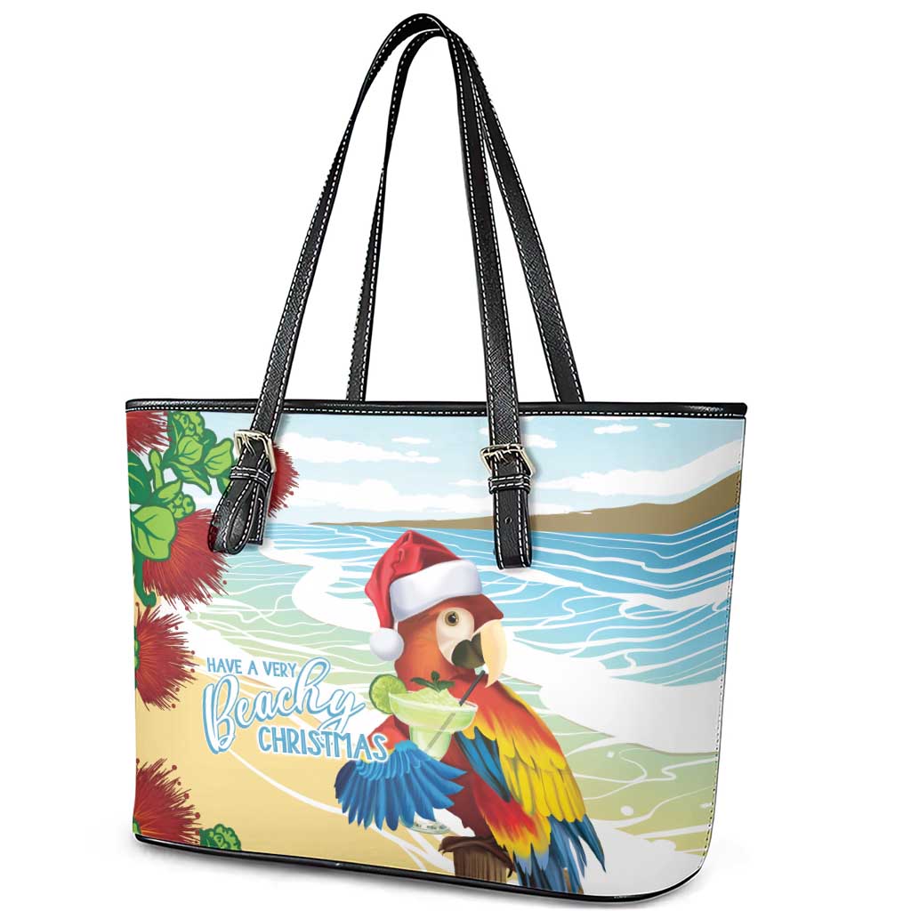 Have A Very Beach Christmas Leather Tote Bag Parrot By Lehua Flower - Polynesian Pride