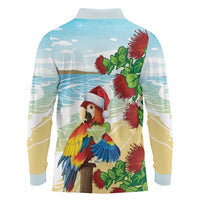 Have A Very Beach Christmas Long Sleeve Polo Shirt Parrot By Lehua Flower - Polynesian Pride