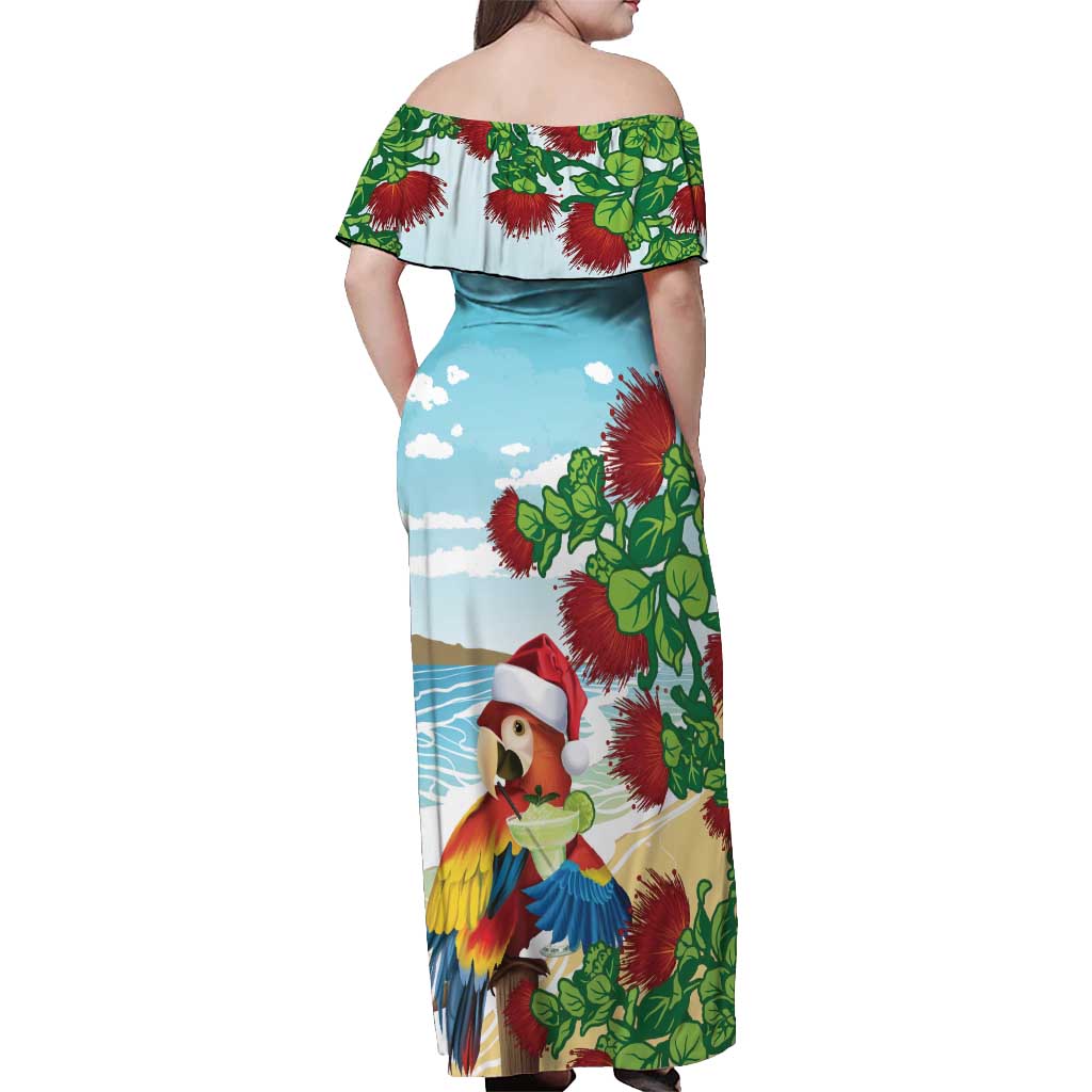 Have A Very Beach Christmas Off Shoulder Maxi Dress Parrot By Lehua Flower - Polynesian Pride