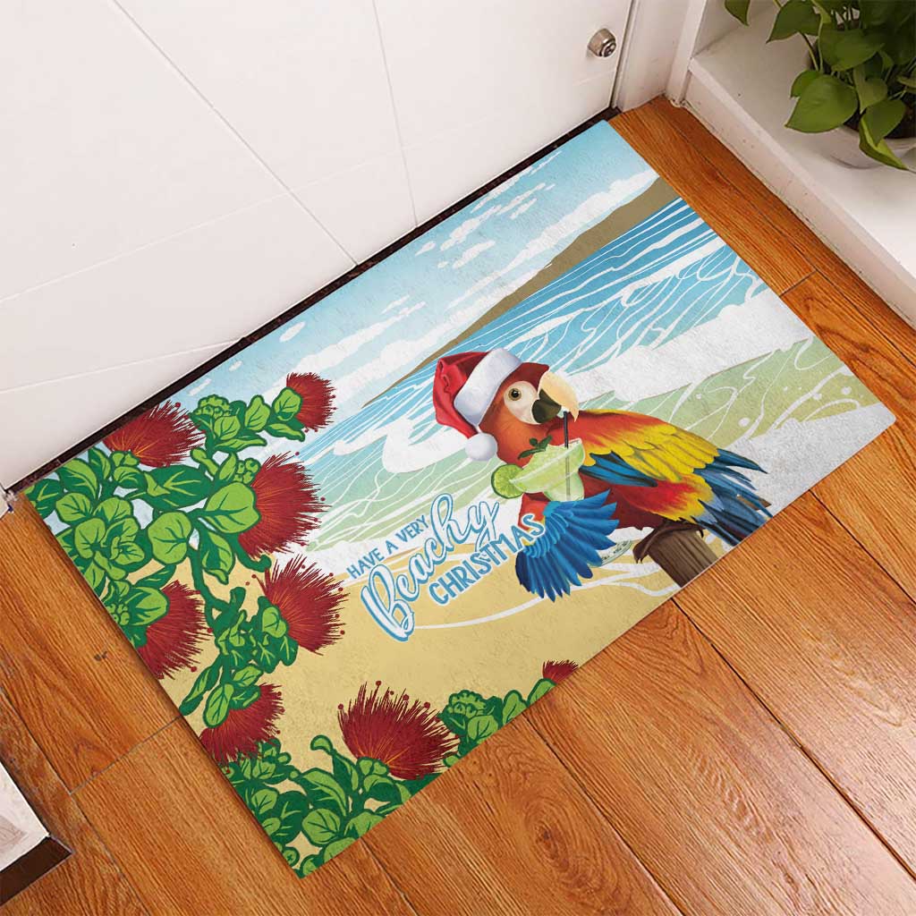 Have A Very Beach Christmas Rubber Doormat Parrot By Lehua Flower - Polynesian Pride