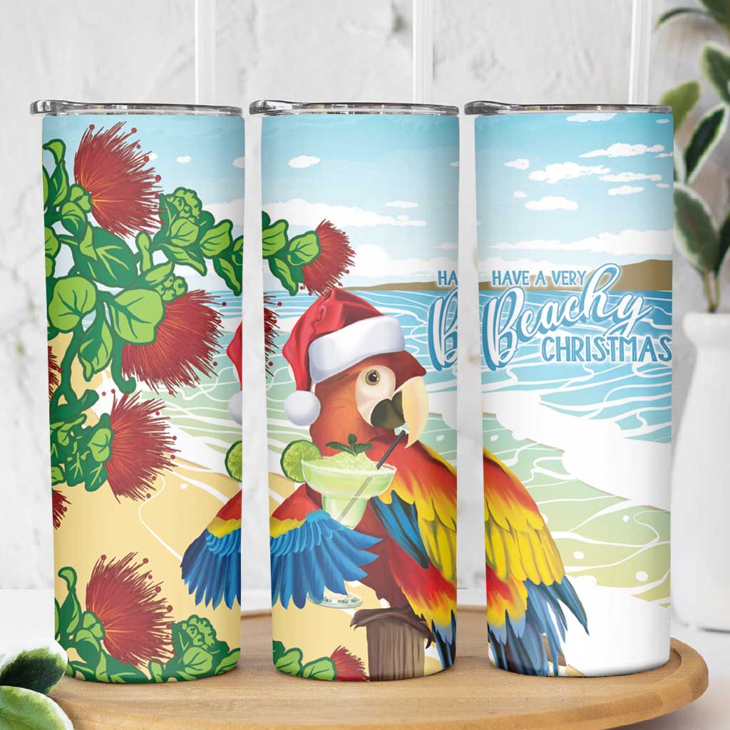 Have A Very Beach Christmas Skinny Tumbler Parrot By Lehua Flower - Polynesian Pride