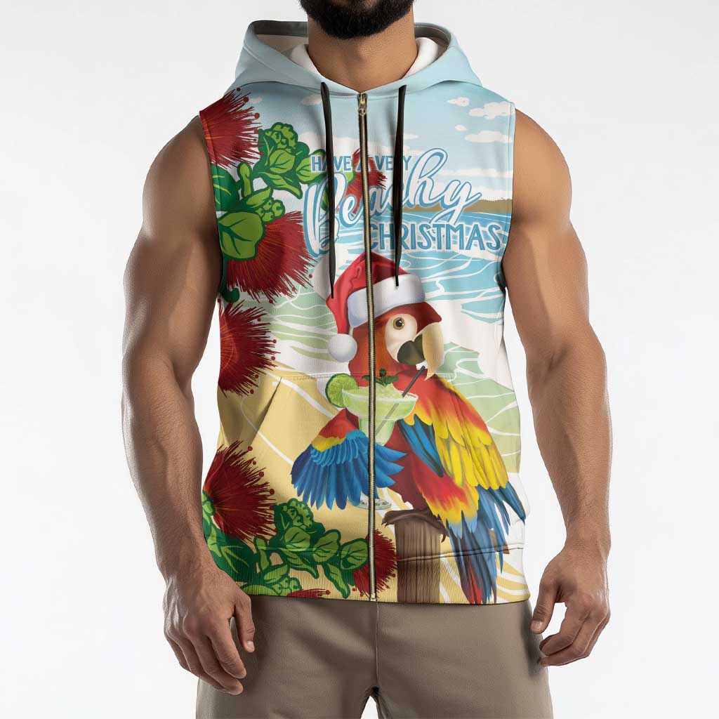 Have A Very Beach Christmas Sleeveless Zip Hoodie Parrot By Lehua Flower - Polynesian Pride
