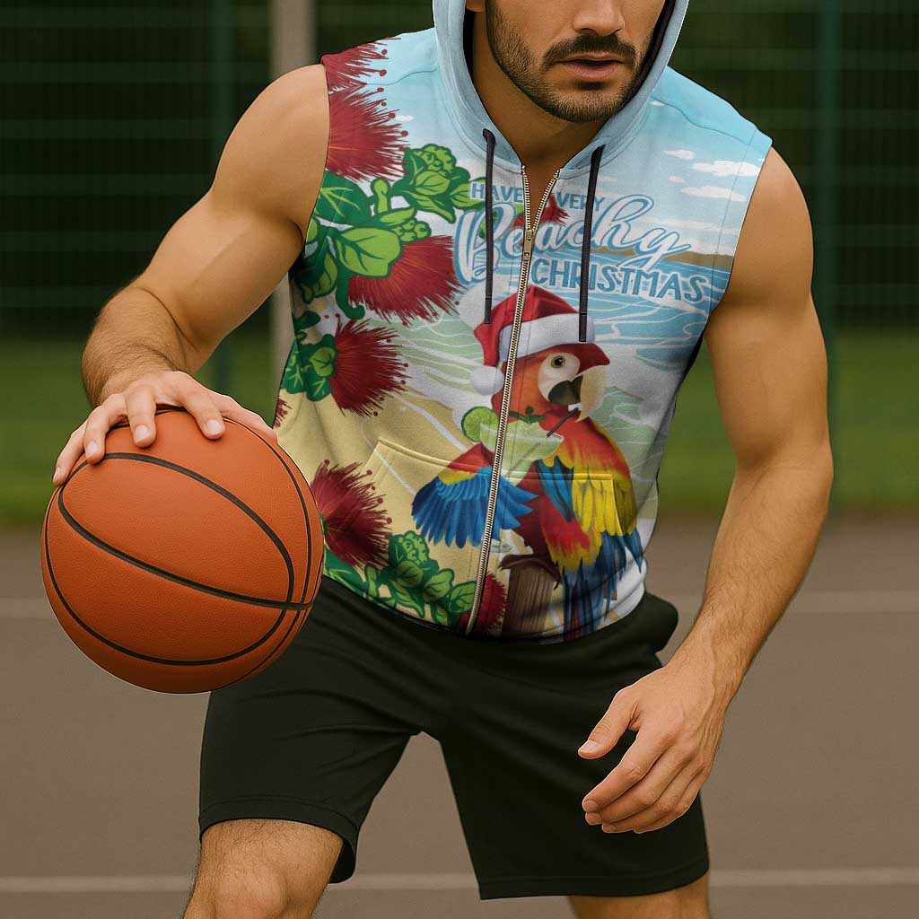 Have A Very Beach Christmas Sleeveless Zip Hoodie Parrot By Lehua Flower - Polynesian Pride