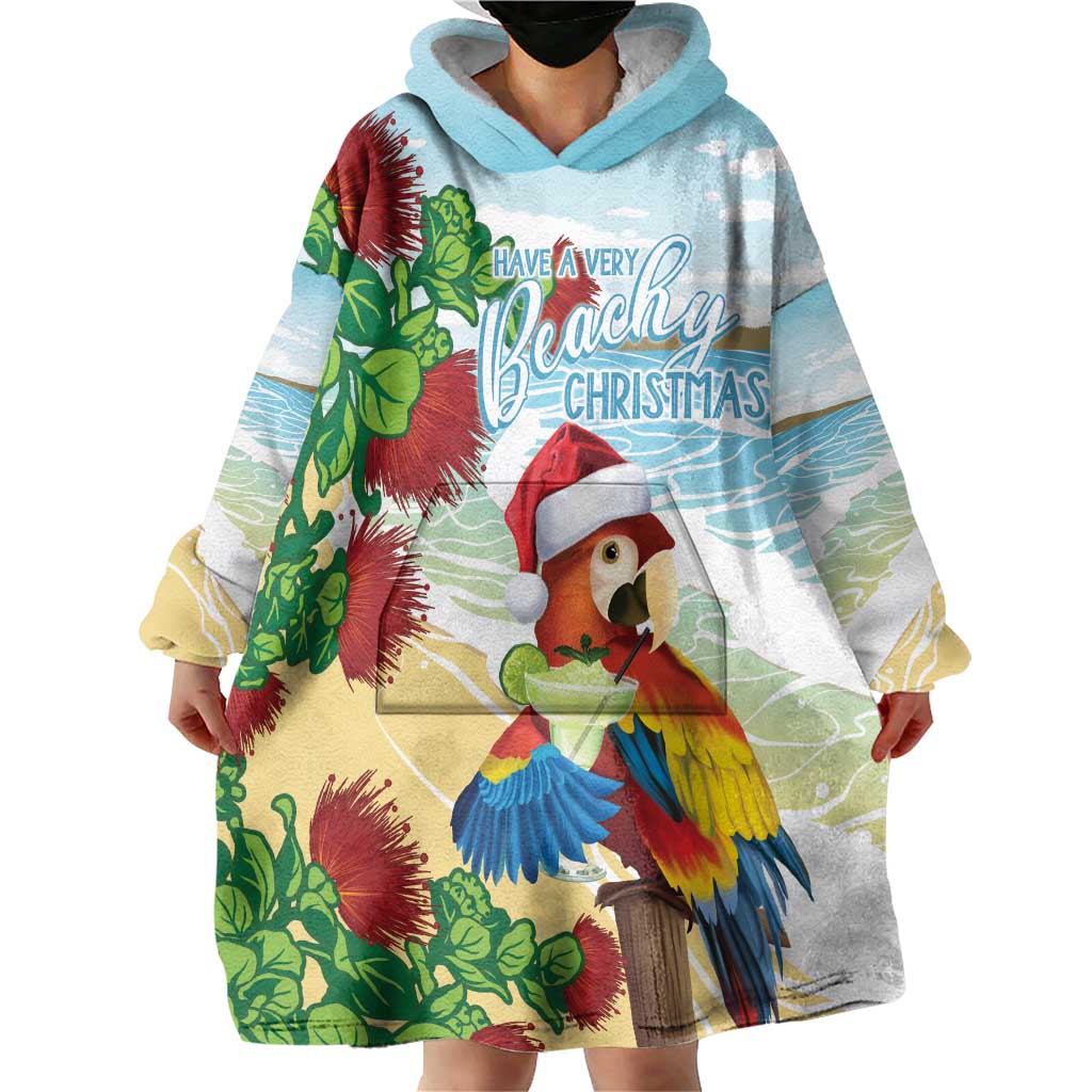 Have A Very Beach Christmas Wearable Blanket Hoodie Parrot By Lehua Flower - Polynesian Pride