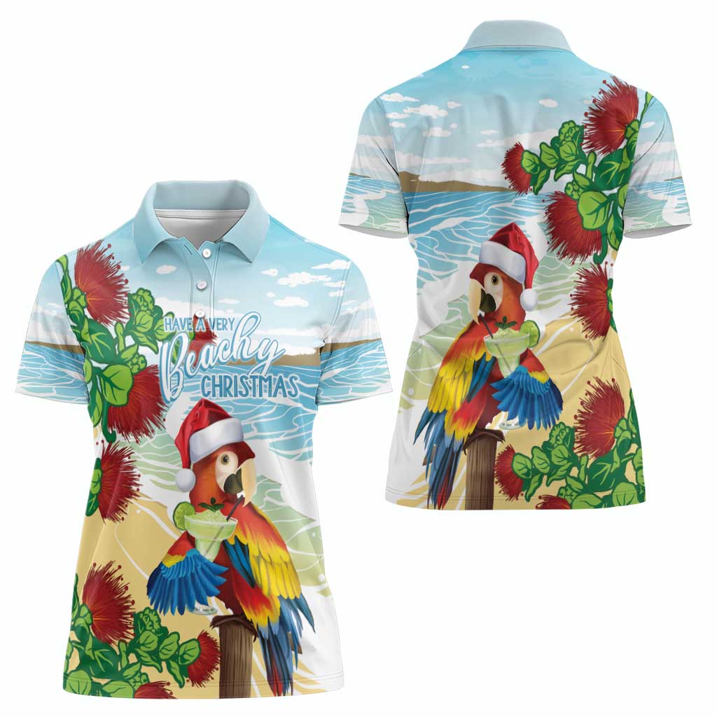 Have A Very Beach Christmas Women Polo Shirt Parrot By Lehua Flower - Polynesian Pride