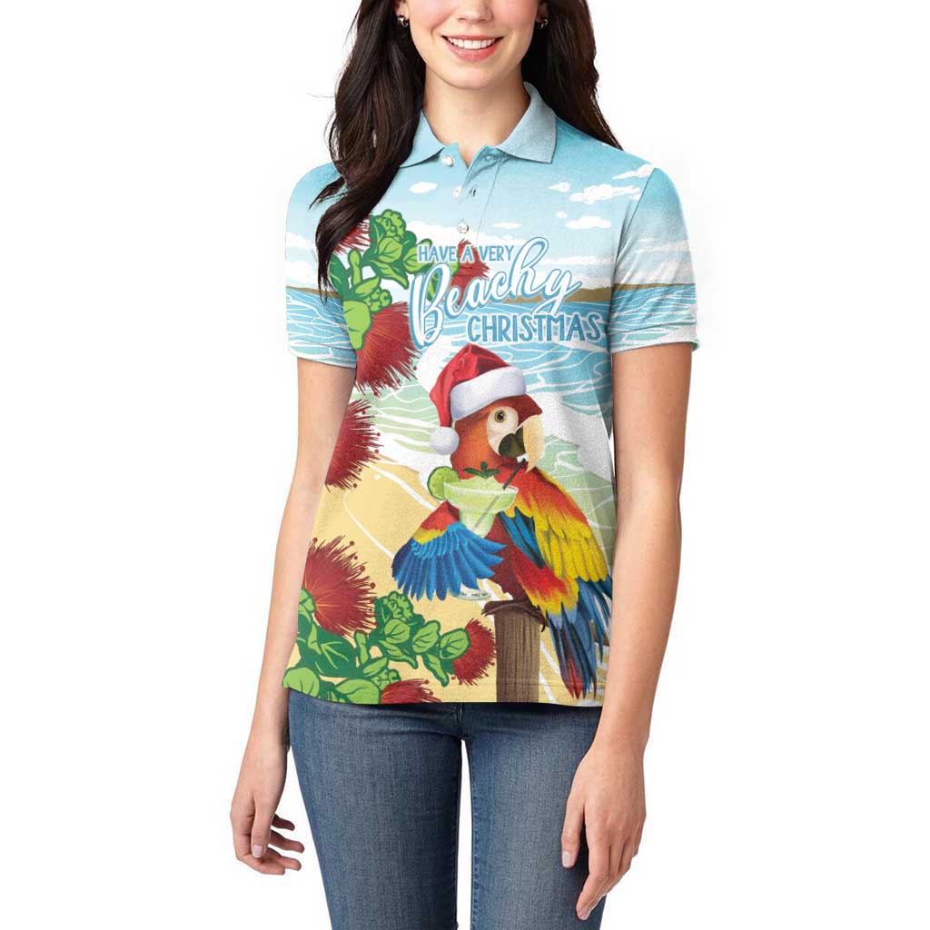 Have A Very Beach Christmas Women Polo Shirt Parrot By Lehua Flower - Polynesian Pride
