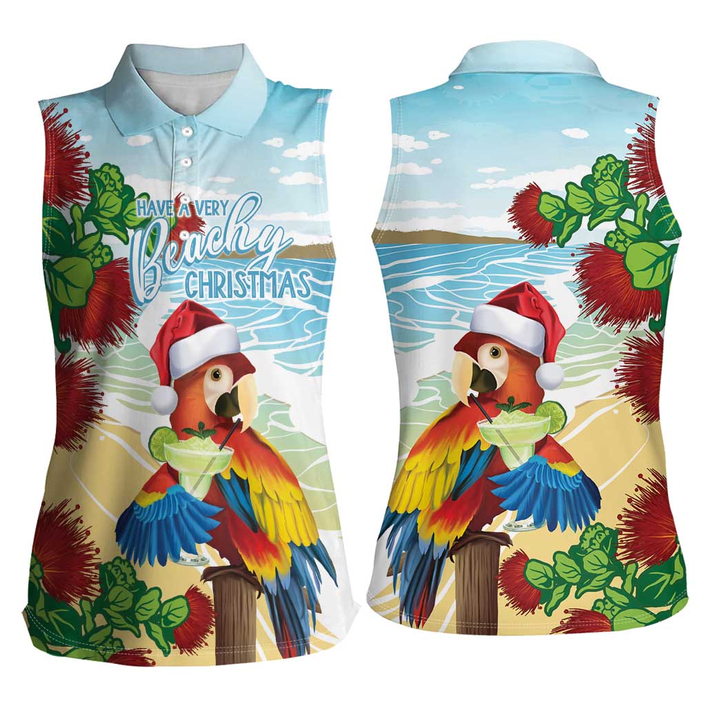Have A Very Beach Christmas Women Sleeveless Polo Shirt Parrot By Lehua Flower - Polynesian Pride