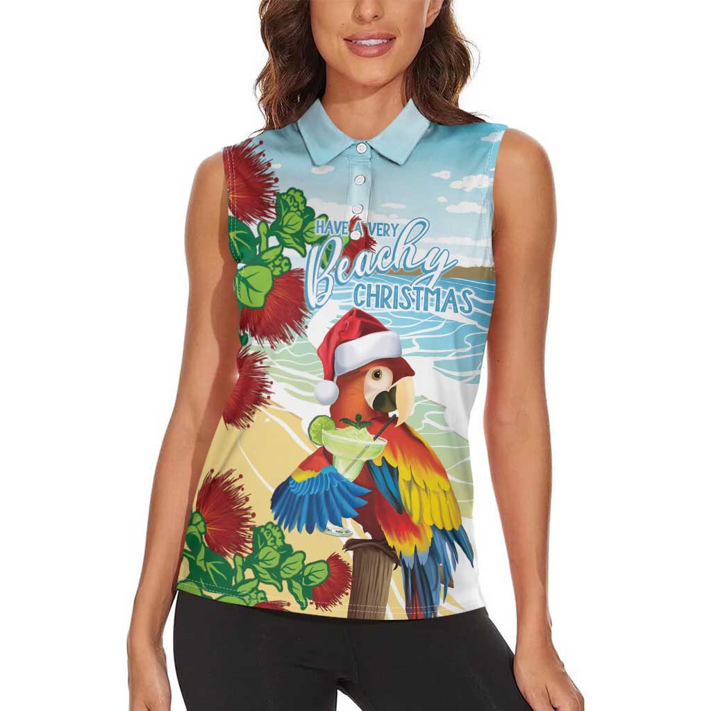 Have A Very Beach Christmas Women Sleeveless Polo Shirt Parrot By Lehua Flower - Polynesian Pride