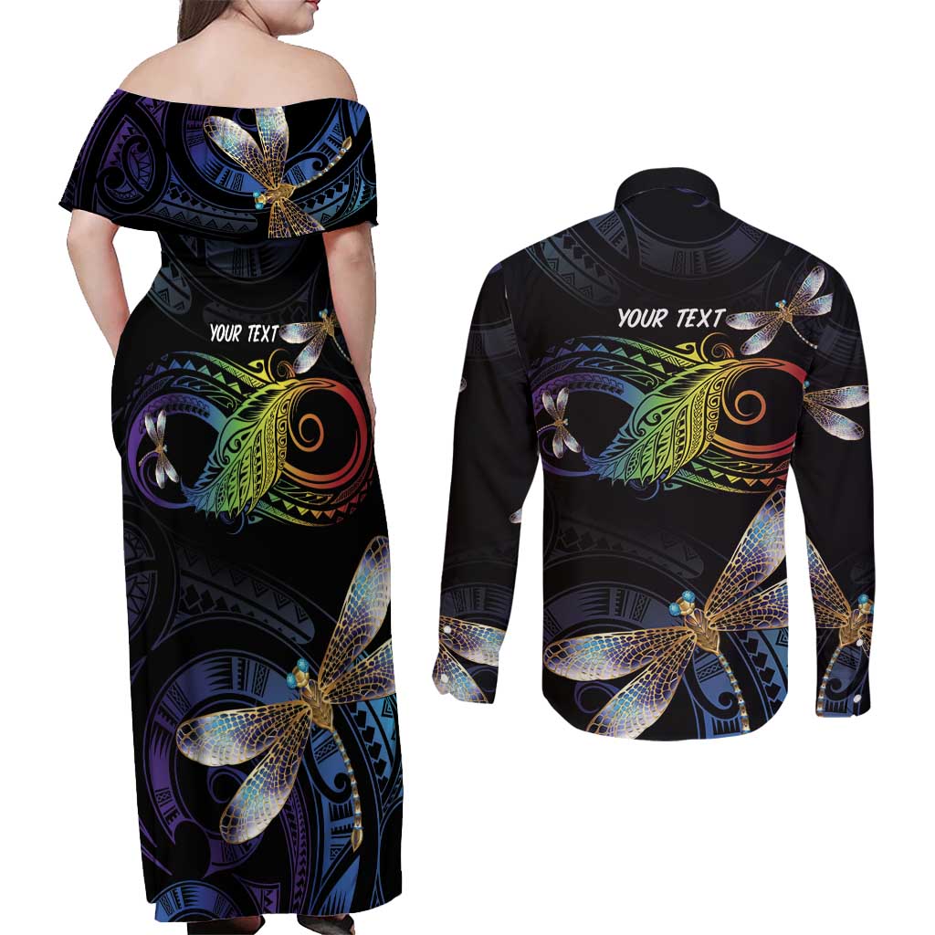 Personalised Polynesian Memorial Couples Matching Off Shoulder Maxi Dress and Long Sleeve Button Shirt Your Wings Were Ready But My Heart Was Not