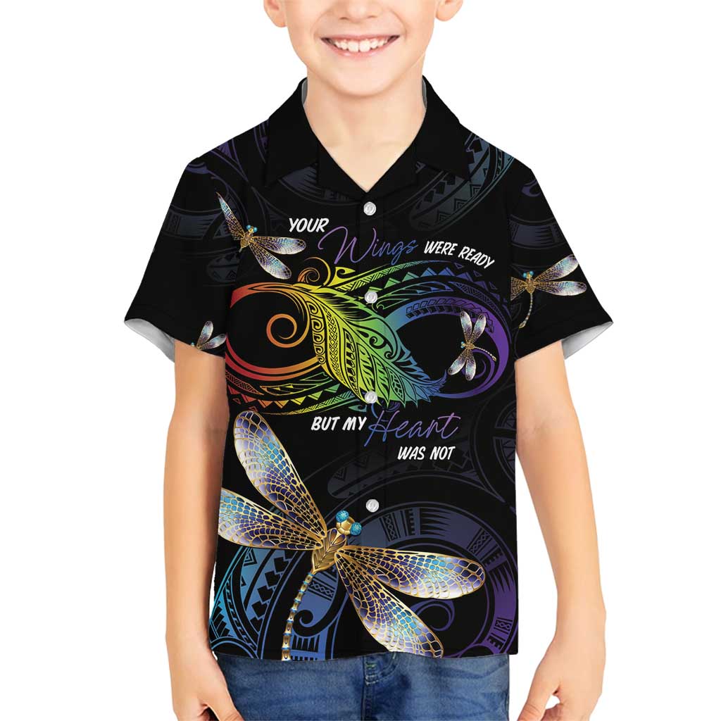 Personalised Polynesian Memorial Family Matching Long Sleeve Bodycon Dress and Hawaiian Shirt Your Wings Were Ready But My Heart Was Not LT7 Son's Shirt Black - Polynesian Pride