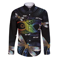 Personalised Polynesian Memorial Family Matching Mermaid Dress and Hawaiian Shirt Your Wings Were Ready But My Heart Was Not LT7 Dad's Shirt - Long Sleeve Black - Polynesian Pride