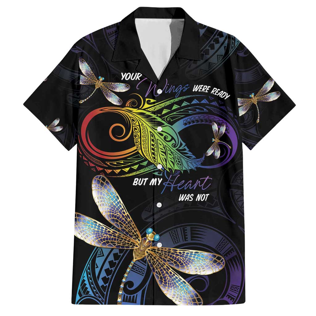 Personalised Polynesian Memorial Family Matching Short Sleeve Bodycon Dress and Hawaiian Shirt Your Wings Were Ready But My Heart Was Not LT7 Dad's Shirt - Short Sleeve Black - Polynesian Pride