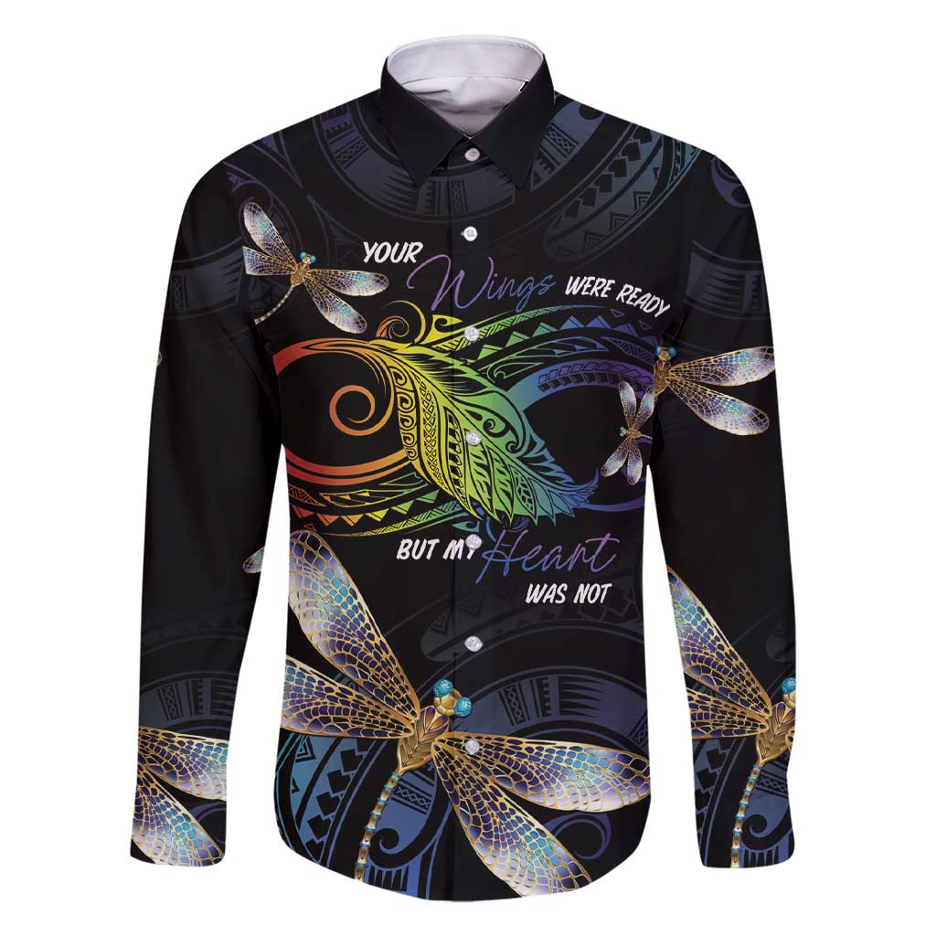 Personalised Polynesian Memorial Family Matching Short Sleeve Bodycon Dress and Hawaiian Shirt Your Wings Were Ready But My Heart Was Not LT7 Dad's Shirt - Long Sleeve Black - Polynesian Pride