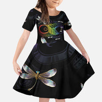 Personalised Polynesian Memorial Family Matching Tank Maxi Dress and Hawaiian Shirt Your Wings Were Ready But My Heart Was Not LT7 Daughter's Dress Black - Polynesian Pride