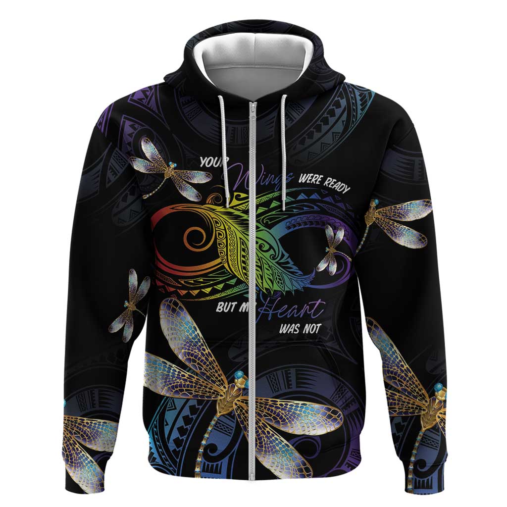 Personalised Polynesian Memorial Zip Hoodie Your Wings Were Ready But My Heart Was Not LT7 Zip Hoodie Black - Polynesian Pride