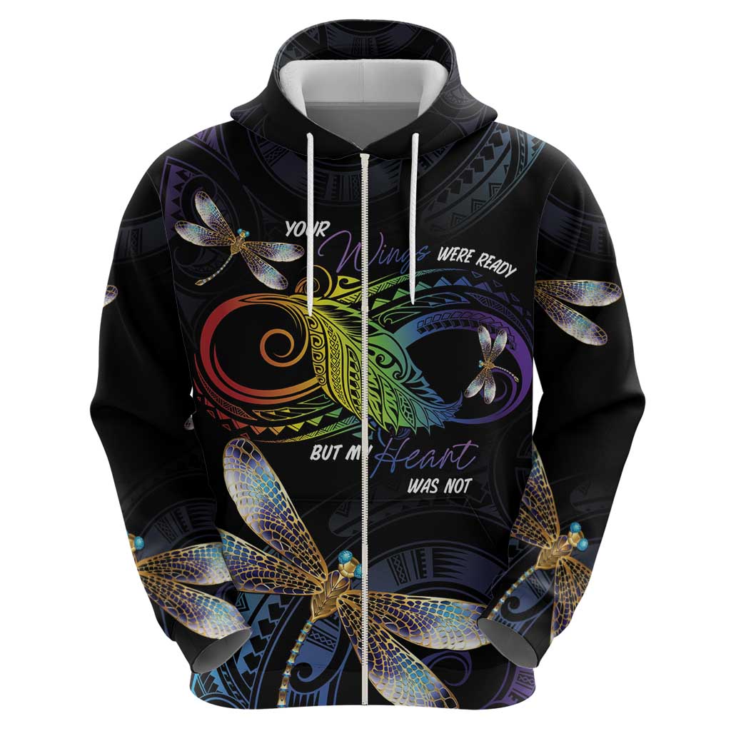 Personalised Polynesian Memorial Zip Hoodie Your Wings Were Ready But My Heart Was Not LT7 - Polynesian Pride