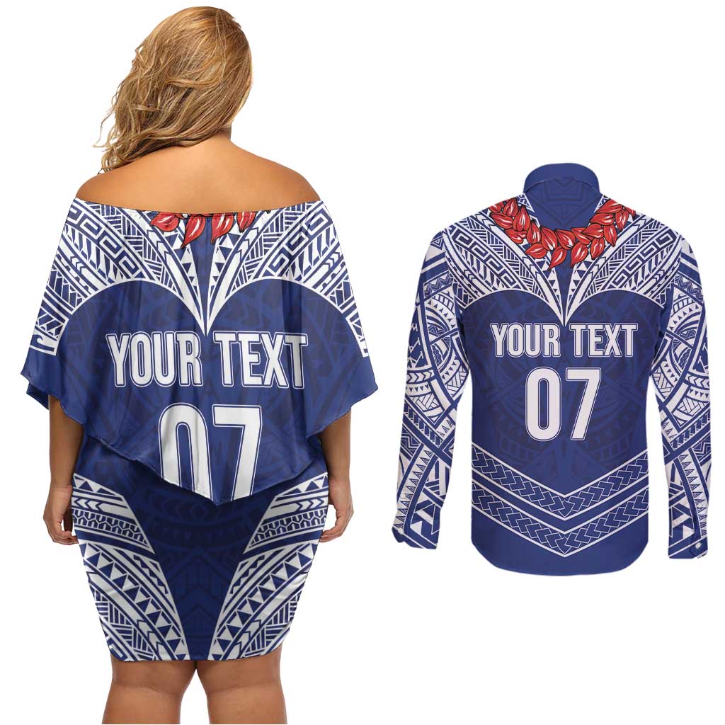 Toa Samoa Rugby Custom Couples Matching Off Shoulder Short Dress and Long Sleeve Button Shirt Ulafala Mix Nifo'oti - Polynesian Pride